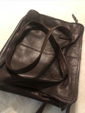 Tignanello Chocolate Brown Pebbled Leather Messenger.